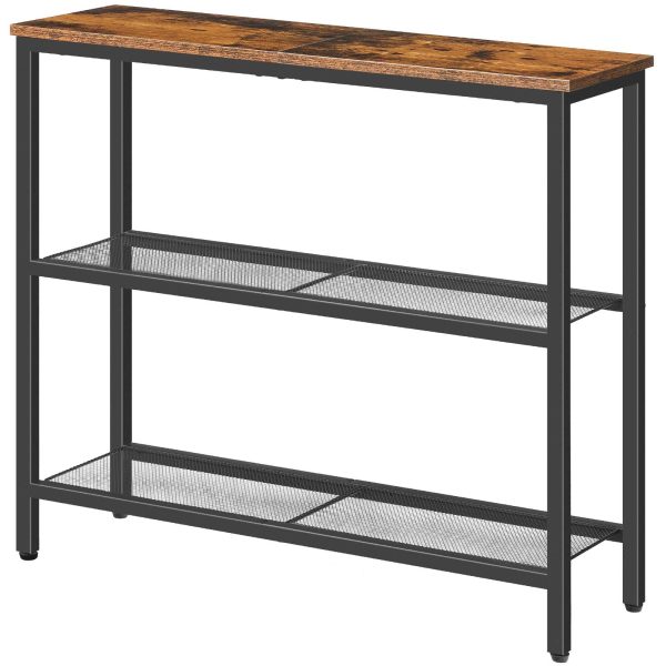 75سم طاولة كونسول ضيقة, 3-Tier Entryway Table with Shelves, ريفي براون & Black Slim Side Display Table for Hallway, مدخل, غرفة المعيشة وغرفة النوم