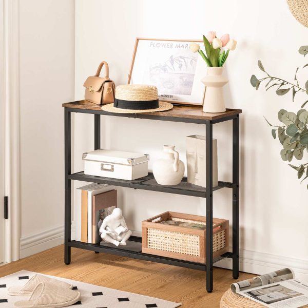 75سم طاولة كونسول ضيقة, 3-Tier Entryway Table with Shelves, ريفي براون & Black Slim Side Display Table for Hallway, مدخل, غرفة المعيشة وغرفة النوم