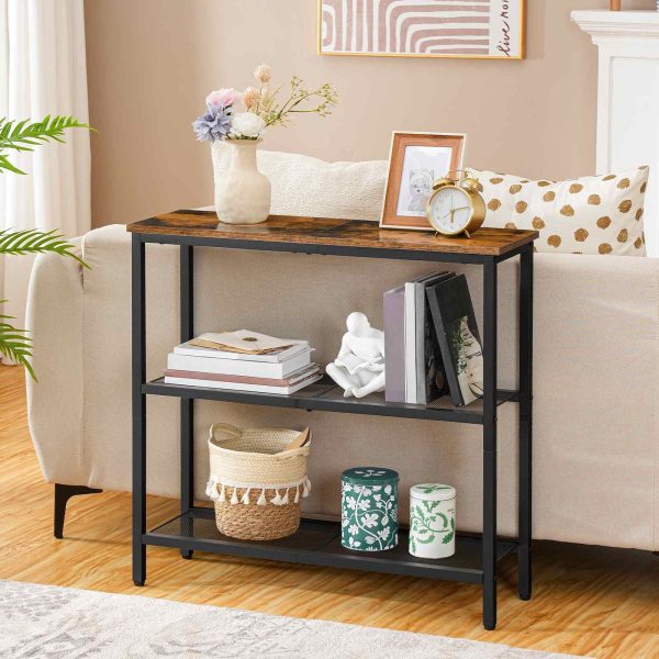 75سم طاولة كونسول ضيقة, 3-Tier Entryway Table with Shelves, ريفي براون & Black Slim Side Display Table for Hallway, مدخل, غرفة المعيشة وغرفة النوم