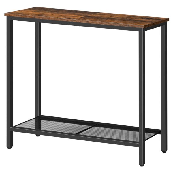narrow console table, small entryway table with shelf, 2 tier thin sofa table, side table, display table, for hallway, living room, bedroom, foyer, rustic brown and black
