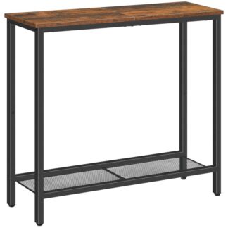 narrow console table, small entryway table with shelf, 2 tier thin sofa table, side table, display table, for hallway, living room, bedroom, foyer, rustic brown and black