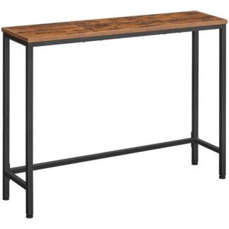 thin console table, sofa table with support bar, hallway entrance table for living room, entryway, corridor, sturdy, easy assembly, wood look accent table, rustic brown and black