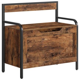Storage Chest, Storage Trunk with Backrest, Storage Bench, Supports 220 lb, Entryway Shoe Bench with Lift Top Storage Box, Metal Frame, for Entryway, Hallway, Bedroom, Rustic Brown