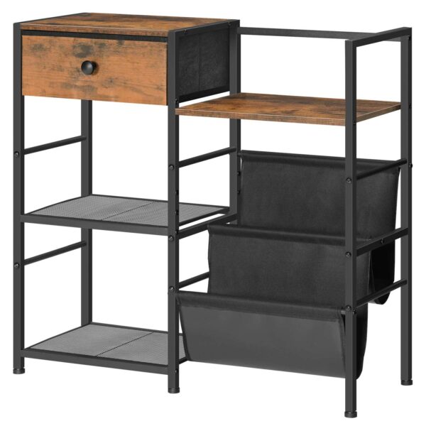 HOOBRO platespillerstativ med vinyllagring, Platespillerstativ med plateoppbevaring og displayhylle, Medieskap med skuff til stue, Soverom,Rustikk brun