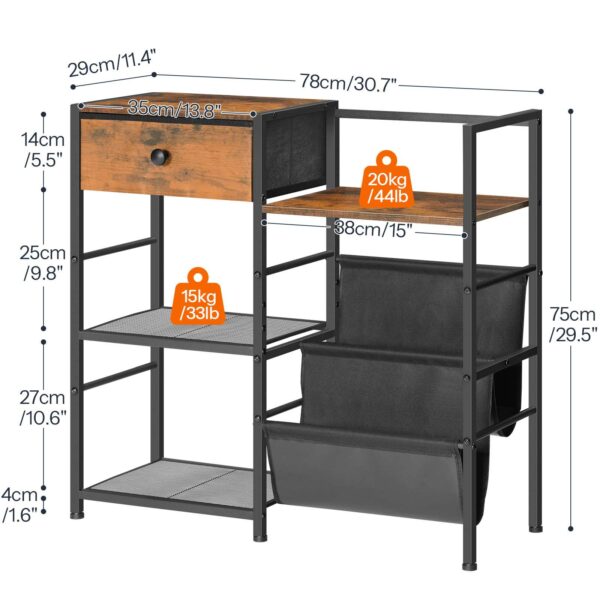 HOOBRO platespillerstativ med vinyllagring, Platespillerstativ med plateoppbevaring og displayhylle, Medieskap med skuff til stue, Soverom,Rustikk brun