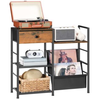 HOOBRO Record Player Stand with Vinyl Storage, Turntable Stand with Record Storage and Display Shelf, Media Cabinet with Drawer for Living Room, Bedroom,Rustic Brown