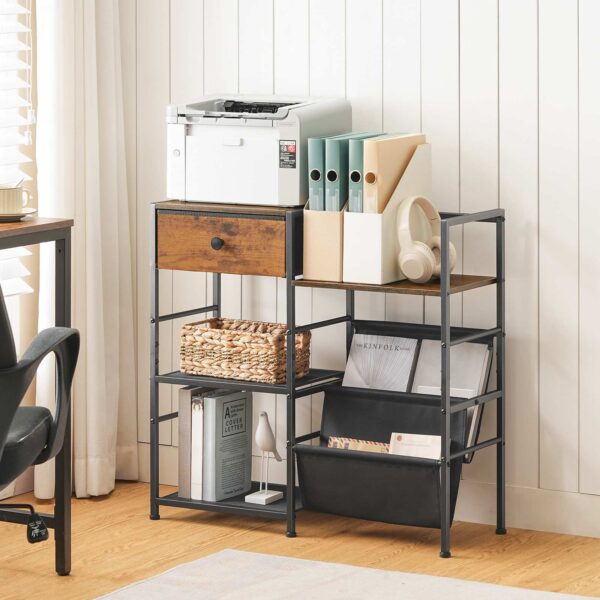 HOOBRO platespillerstativ med vinyllagring, Platespillerstativ med plateoppbevaring og displayhylle, Medieskap med skuff til stue, Soverom,Rustikk brun