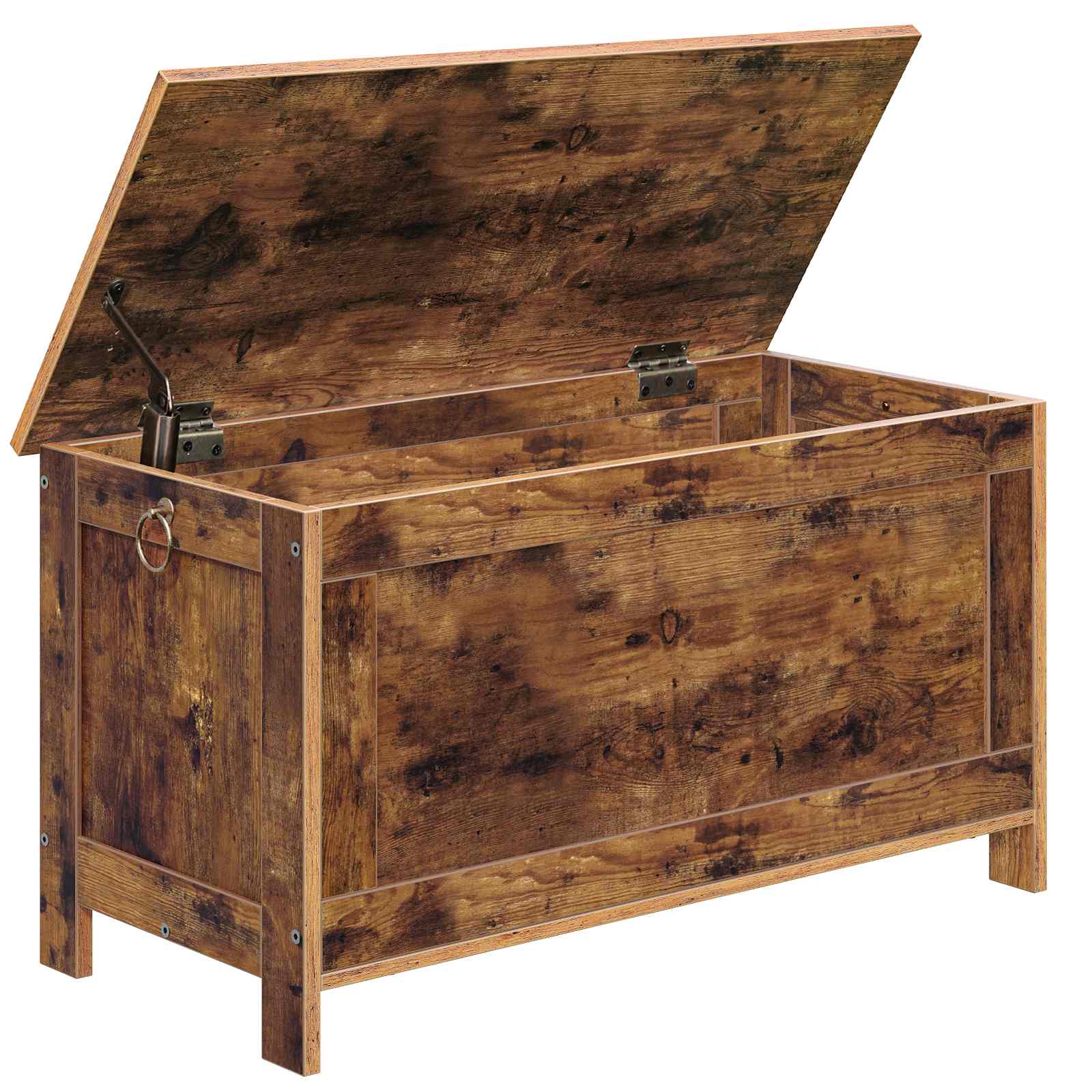 Cassetta portaoggetti retrò in legno con cerniera di sicurezza, Panca portaoggetti multifunzionale per l'ingresso & Organizzatore giocattolo, Montaggio semplice, Marrone rustico