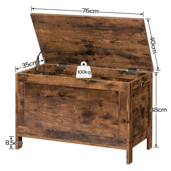Cassetta portaoggetti retrò in legno con cerniera di sicurezza, Panca portaoggetti multifunzionale per l'ingresso & Organizzatore giocattolo, Montaggio semplice, Marrone rustico