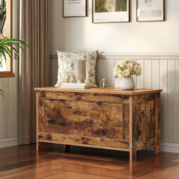 Cassetta portaoggetti retrò in legno con cerniera di sicurezza, Panca portaoggetti multifunzionale per l'ingresso & Organizzatore giocattolo, Montaggio semplice, Marrone rustico