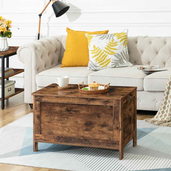 Cassetta portaoggetti retrò in legno con cerniera di sicurezza, Panca portaoggetti multifunzionale per l'ingresso & Organizzatore giocattolo, Montaggio semplice, Marrone rustico