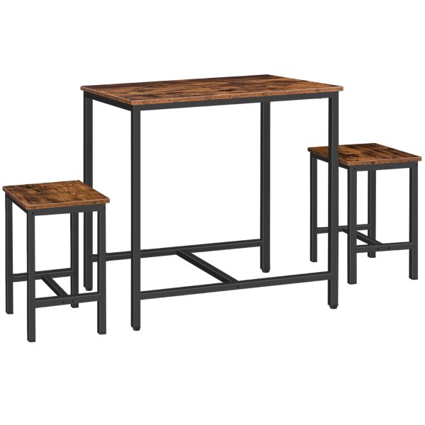 3-Набор столов для завтрака, Индастриал Рустик Коричневый & Черный обеденный стол со табуретками, Подходит для кухни, Гостиная и вечеринка