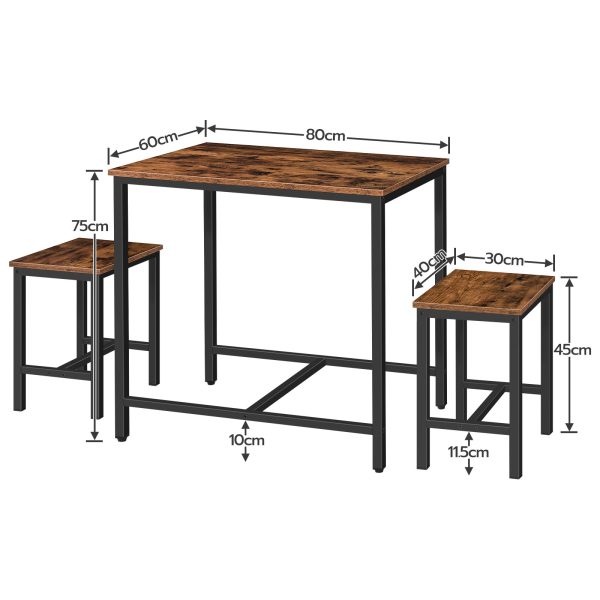 3-Набор столов для завтрака, Индастриал Рустик Коричневый & Черный обеденный стол со табуретками, Подходит для кухни, Гостиная и вечеринка
