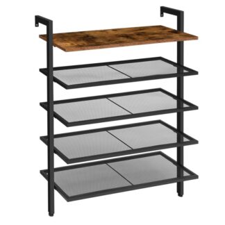 over the wall shoe rack, 5-tier wall mounted shoe rack, shoe organizer with 4 mesh shelves, industrial style, stable and durable, for hallway, living room, entryway