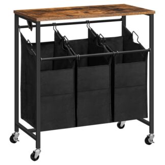 πλυντήριο, 3-Τμήμα πλυντηρίου καλάθι με flip top, 29.5"l x 15.7"w x 32.7"h, ταξινομητής, 3 10 γουρουνάκι (38μεγάλο), αφαιρούμενες τσάντες πλυντηρίου υφάσματος Oxford, ρουστίκ καφέ και