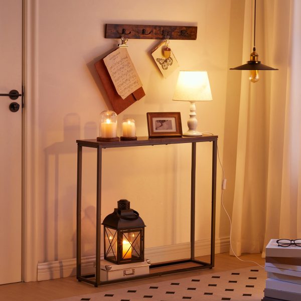 75cm Narrow Console Table, Compact Entryway Display Side Table for Hallway, Bedroom, Living Room and Foyer, Rustic Brown & Black