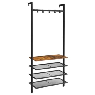 coat rack shoe rack, industrial hall tree with 5 movable hooks, against the wall 4 tier storage shelf organizer, easy assembly, stable and durable for hallway, living room