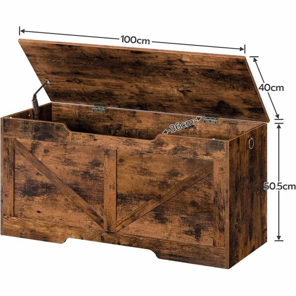 Vintage Wooden Storage Trunk, Retro Toy Chest Organizer with U-Shaped Cut-Out Handle, Multi-Functional Storage Bench, Safety Hinge Design, Sturdy Construction, Easy Assembly, Rustic Brown