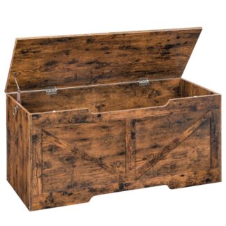 HOOBRO Storage Bench, 43.3” Retro Wooden Storage Chest with U-Shaped Cut-Out Pull, Safety Hinge, Supports 220 lb and Easy Assembly for Toy Box Organizer (Rustic Brown)