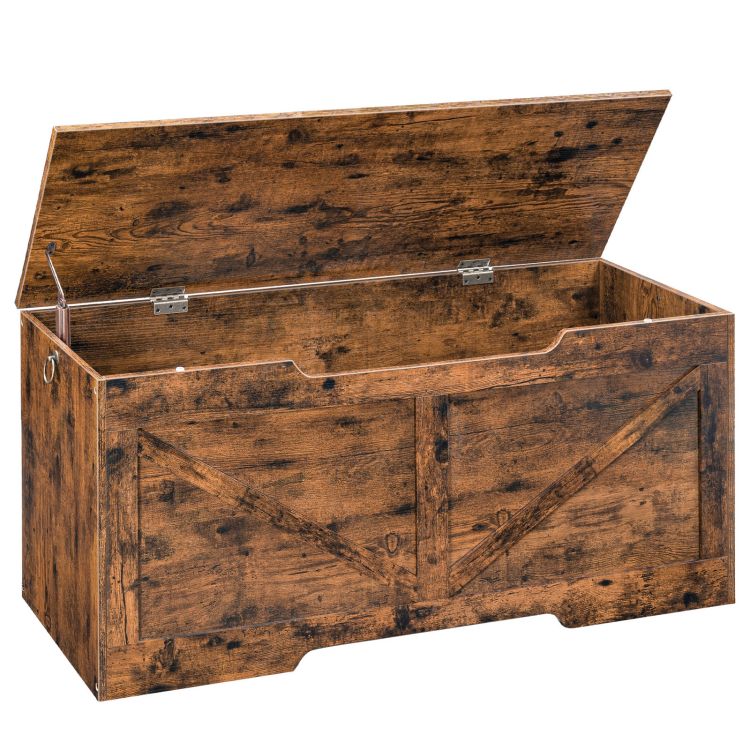 HOOBRO Storage Bench, 43.3” Retro Wooden Storage Chest with U-Shaped Cut-Out Pull, Safety Hinge, Supports 220 lb and Easy Assembly for Toy Box Organizer (Rustic Brown)