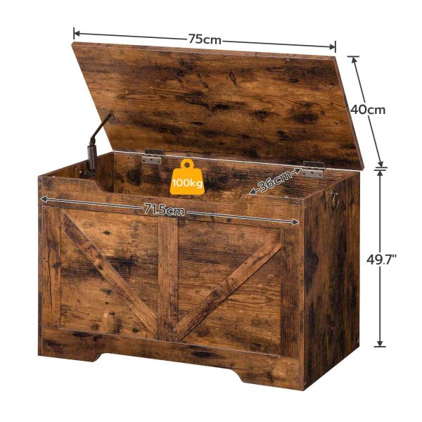 Drewniany kufer do przechowywania, Zamykana ławka do przechowywania z zawiasem zabezpieczającym, Organizator w rustykalnym brązowym pudełku na zabawki w stylu retro, Solidna konstrukcja konstrukcyjna, Łatwy montaż