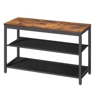 مقعد ريفي بني وسوداء, 3-رف أحذية الطبقة مع أرفف نسيج أكسفورد, 29.5" L منظم تخزين الأحذية, يحمل 6-8 أزواج من الأحذية للدخول والممر, خفيف الوزن