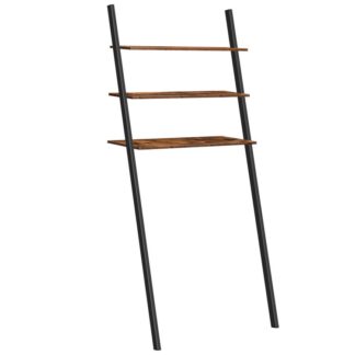 ladder shelf, 3-tier over the toilet storage, 26.4'' industrial plant flower stand shelves, leaning-against-wall storage rack for bathroom, laundry room, metal frame, rustic brown