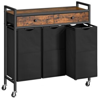 Διαλογέας πλυντηρίου 3 Τμήμα, Σφραγίδα ρούχων με 2 Συρτάρια μη υφασμένα, Αποσπώμενες υφασμάτινες τσάντες πλυντηρίου Oxford, Καλάθι πλυντηρίου, Πλυντήριο, Ρουστίκ καφέ και μαύρο