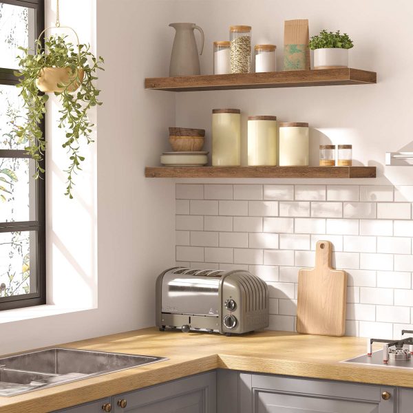 Set di mensole sospese da parete in 2 pezzi marrone rustico con staffe invisibili, Adatto per il bagno, Camera da letto, Cucina, Decorazione dell'ufficio e del soggiorno