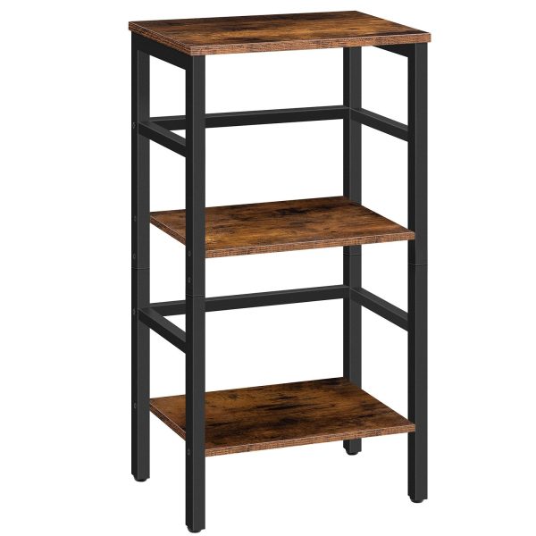 3-Tier Narrow Bookshelf, Wooden Free-Standing Storage Rack with Side Fences, Multifunctional Display Shelf for Record Storage, Convient pour le salon, Chambre à coucher, Salle de classe, Brun rustique