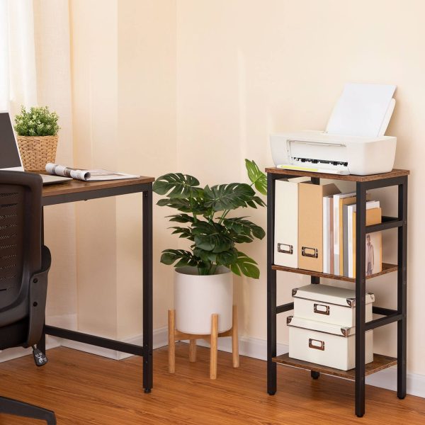 3-Tier Narrow Bookshelf, Wooden Free-Standing Storage Rack with Side Fences, Multifunctional Display Shelf for Record Storage, Convient pour le salon, Chambre à coucher, Salle de classe, Brun rustique