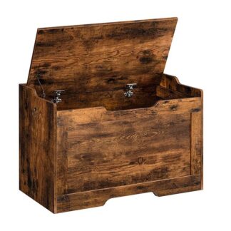 Coffre de rangement, Banc de rangement avec charnière de sécurité, Organisateur de rangement rétro, avec 75 Coffre de rangement cm, Boîtier sur le dessus, Les soutiens 100 kg, Banc à chaussures d'entrée, Assemblage facile, Brun rustique