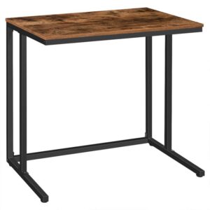 computer desk, c-shaped office desk, industrial writing table for small spaces, stable and space-saving, wood look accent furniture with metal frame, rustic brown