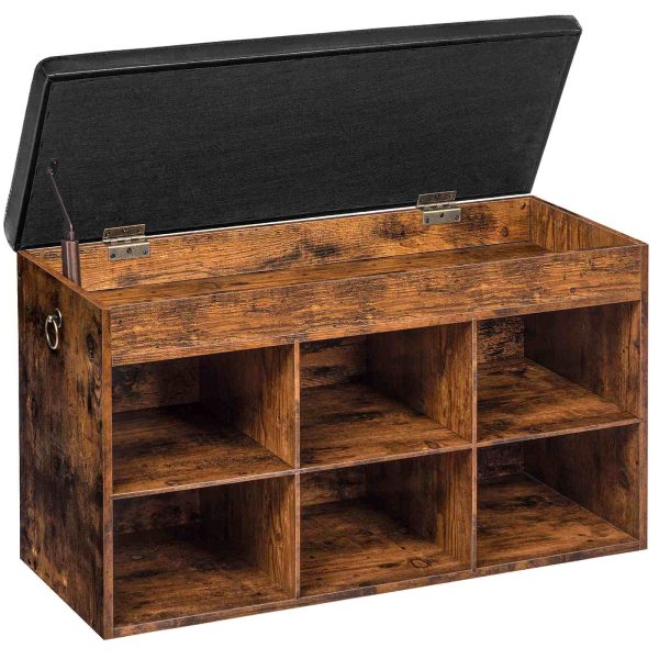 Entryway Shoe Storage Bench with Padded Cushion, Flip-Open Storage Box & 6 Cubbie Compartments, Multifunctional for Entrance, Corridor, Living Room & Bedroom