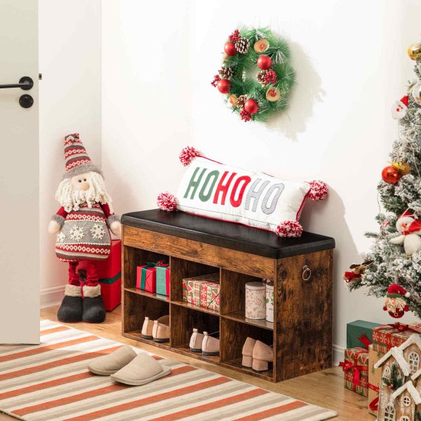 Entryway Shoe Storage Bench with Padded Cushion, Flip-Open Storage Box & 6 Cubbie Compartments, Multifunctional for Entrance, Corridor, Living Room & Bedroom