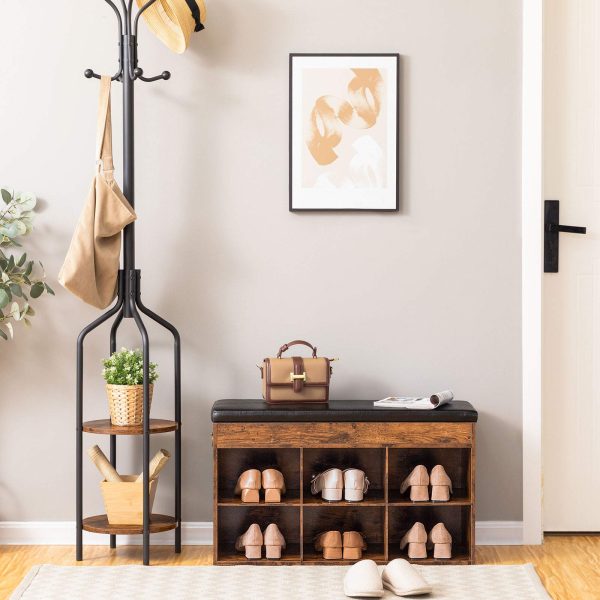 Entryway Shoe Storage Bench with Padded Cushion, Flip-Open Storage Box & 6 Cubbie Compartments, Multifunctional for Entrance, Corridor, Living Room & Bedroom