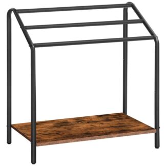 freistehende Handtuchrack für Badezimmer, 3 Tier Deckenregal für Wohnzimmer, 31.5" L x 14.2" W x 33,9" H, Quiltdecke Leiterhalter, Trocknen und Display -Rack, rustikalbraun und schwarz