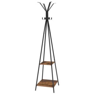 موقف رف المعطف, شجرة القاعة المدخل, معطف مجاني من الأشجار, تخزين المدخل مع 8 السنانير و 2 رفوف تخزين, للملابس, القبعات, مظلات, تجميع سهل, بني ريفي