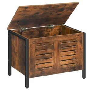 Storage Chest, Wooden Storage Bench, Retro Storage Organizer with Safety Hinge, Sturdy Shoe Bench, Metal Frame, Supports 176 lb, Louvered Door, Rustic Brown