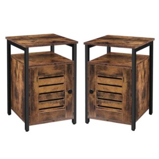 Nightstand Set of 2, Shutter End Table with Switchable Door and Inner Storage, Square Side Table, Wood Accent Industrial Sofa Storage Cabinet in Bedroom, Reception Room, Rustic Brown