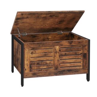 Storage Chest, Wooden Toy Chest, Retro Toy Box Organizer with Safety Hinge, Sturdy Storage Bench, Metal Frame, Supports 220 lb, Louvered Door, Rustic Brown