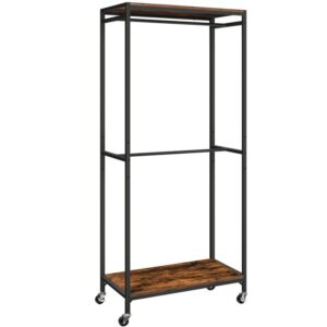 clothes rack, heavy duty garment rack with adjustable shelves, double hanging rod freestanding closet, portable wardrobe closet organizer, hold up to 150 lb, industrial style,