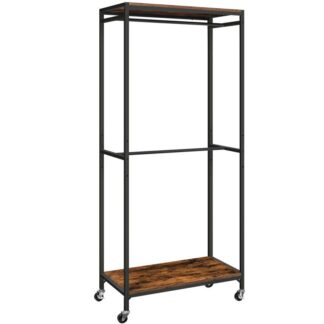 clothes rack, heavy duty garment rack with adjustable shelves, double hanging rod freestanding closet, portable wardrobe closet organizer, hold up to 150 lb, industrial style,