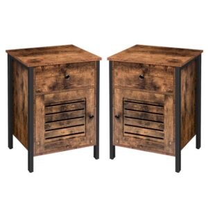 bedside table with drawer 45 x 35 x 61 cm slatted door bedroom industrial design set of 2