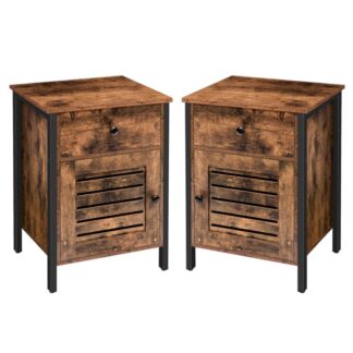 Nachttisch mit Schublade 45 x 35 X 61 CM Slatted Tür Schlafzimmer Industrial Design Set von 2
