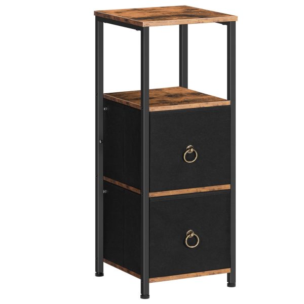 4-Tier Corner Storage Cabinet with 2 Schubladen, Rustikales Braun & Black Narrow Freestanding Floor Cabinet for Bathroom and Living Room