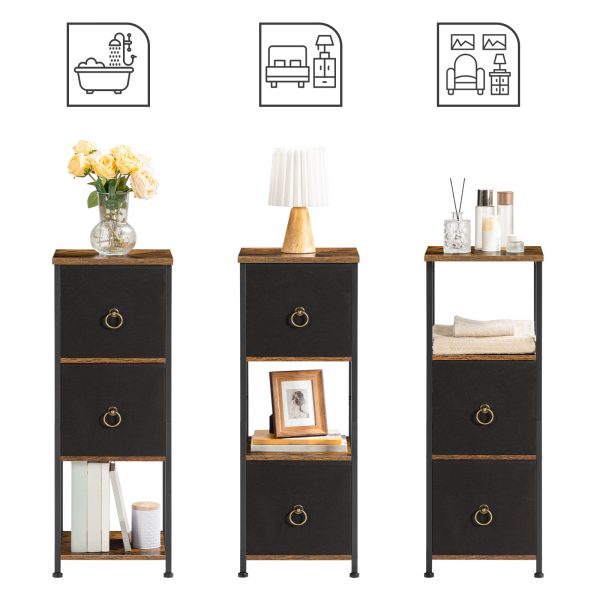 4-Tier Corner Storage Cabinet with 2 Schubladen, Rustikales Braun & Black Narrow Freestanding Floor Cabinet for Bathroom and Living Room