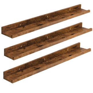 floating shelves, wall shelf set of 3, 35.4 inches hanging shelf with raised edge and invisible brackets, for bathroom, bedroom, kitchen, office, living room decor, rustic brown
