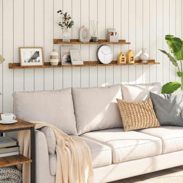 Set di mensole sospese 3, 90Mensole da Parete Sospese da cm con Bordo Rialzato e Staffe Invisibili, Decorazione portaoggetti multi-scenario per il bagno, Camera da letto, Cucina, Ufficio & Soggiorno, Marrone rustico