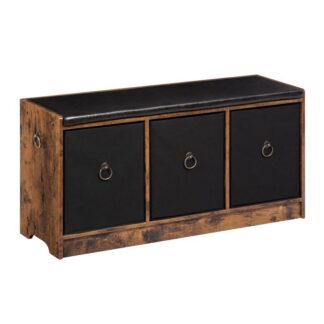 banc de rangement avec coussin, armoire de rangement avec 3 boites de stockage, coffre de rangement, banc de chaussures pour la chambre, entrée, salon, couloir, marron rustique
